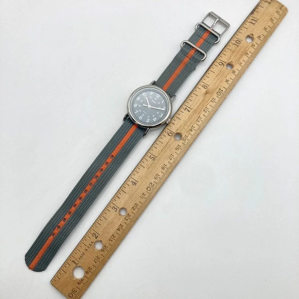 Timex Weekender Men's Watch 38mm Silver Tone Indiglo Gray Orange New Battery